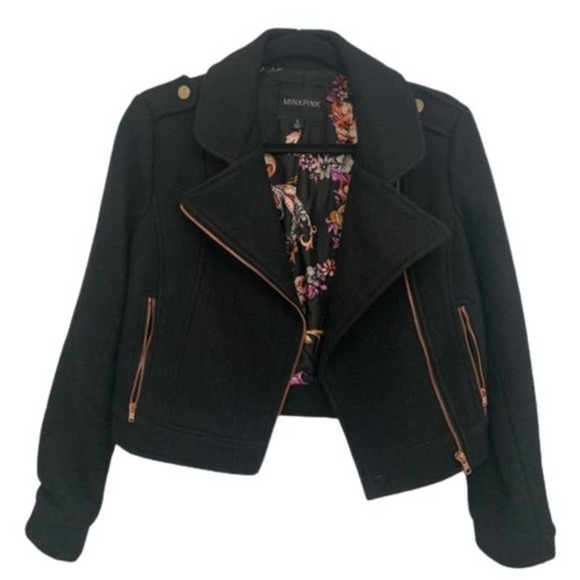 MINKPINK Jackets & Blazers - MINKPINK Black Moto Jacket Rose Gold Accents size M